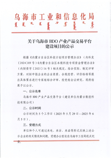 关于乌海市BDO产业产品交易平台建设项目的公示 conv 1
