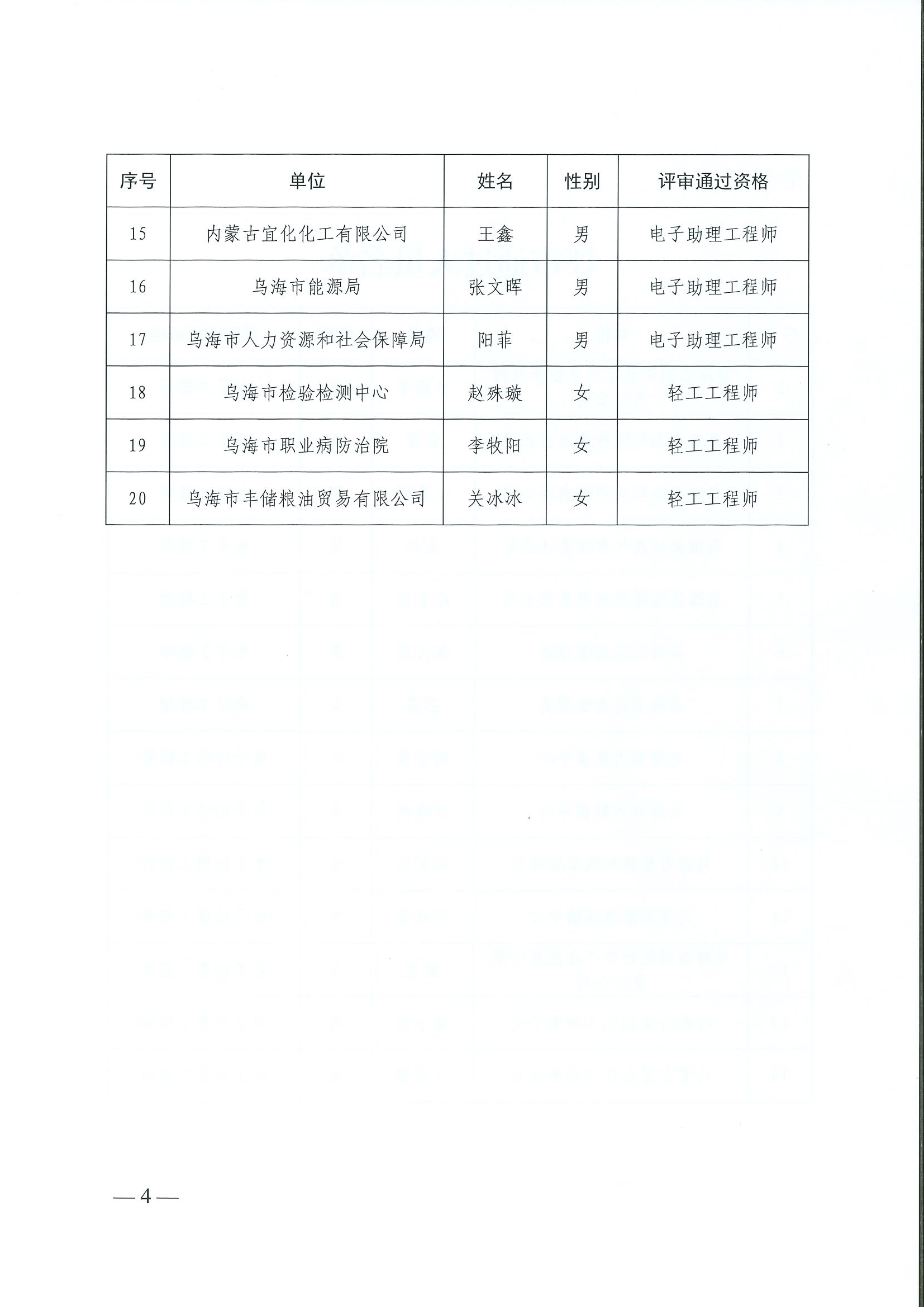 乌海市2026年电子工程、轻工工程中初级专业技术资格评审通过人员名单公示 conv 4